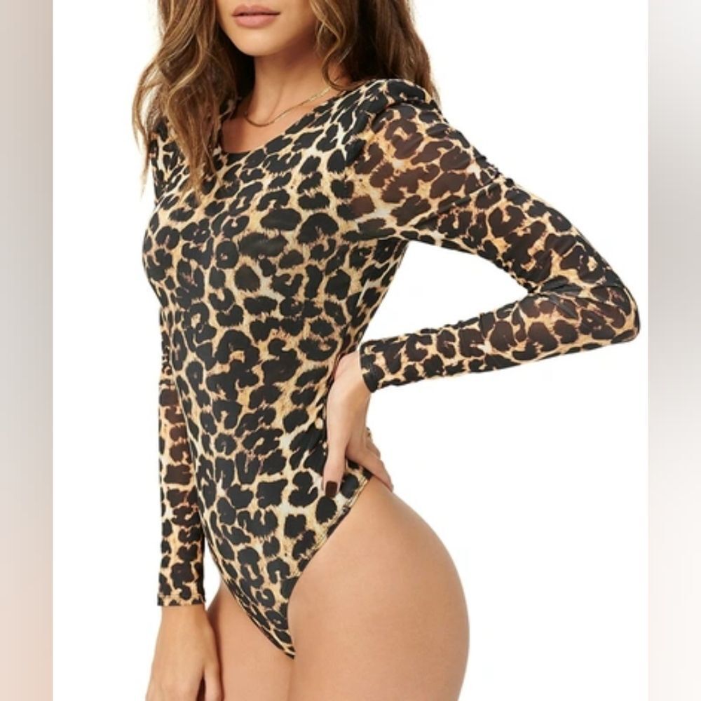 Good American Mesh Power Bodysuit in Bold Leopard Print MSRP $95